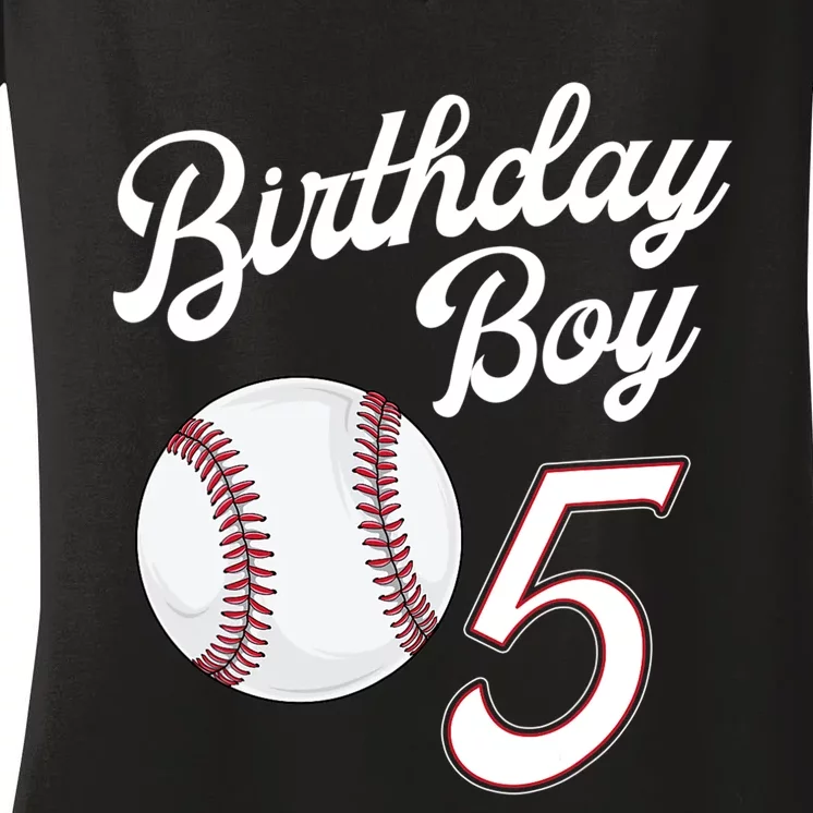 5 Years Old Baseball Themed 5th Birthday Party Sports Women's V-Neck T-Shirt