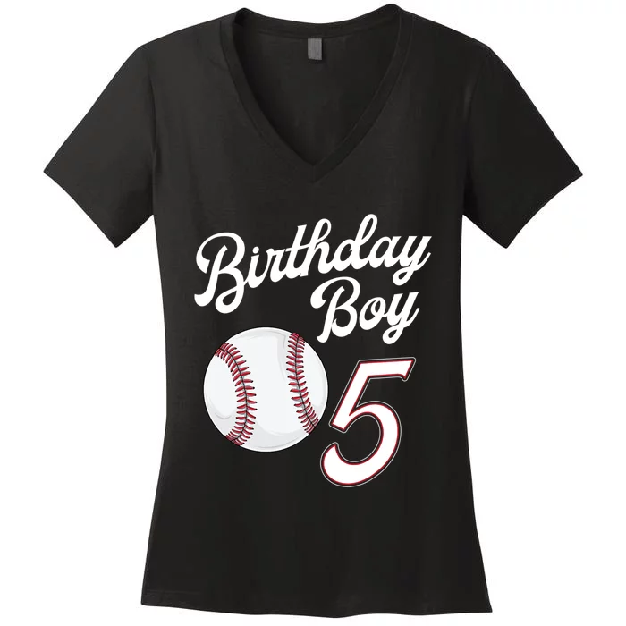 5 Years Old Baseball Themed 5th Birthday Party Sports Women's V-Neck T-Shirt