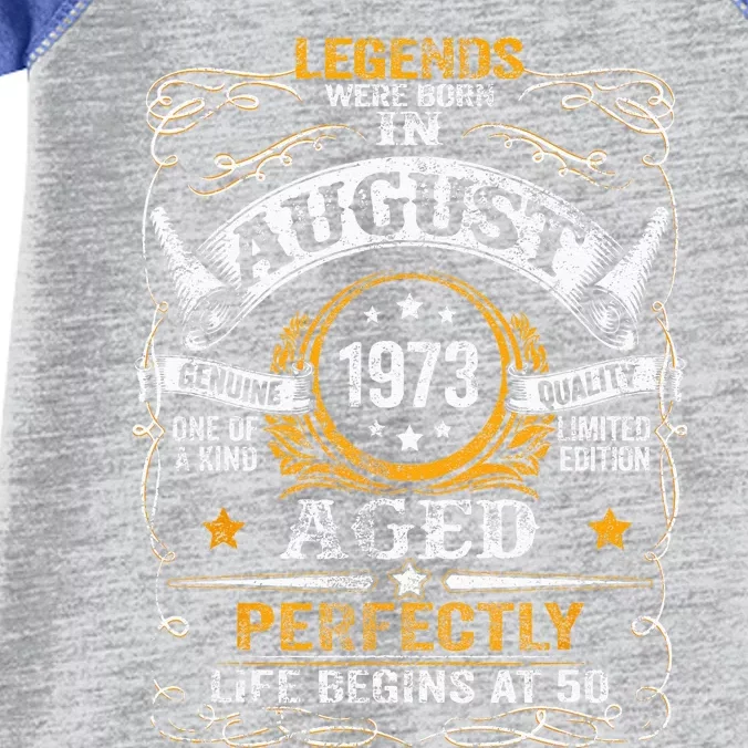 50 Year Old Legends Since August 1973 50th Birthday Gift Infant Baby Jersey Bodysuit