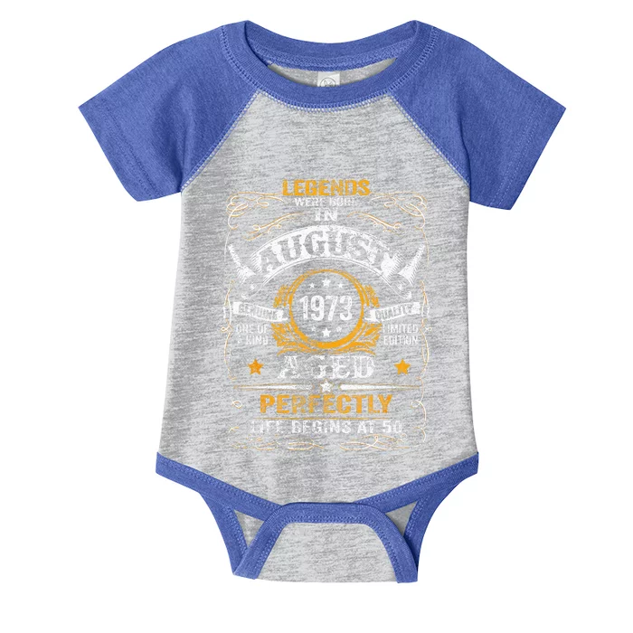 50 Year Old Legends Since August 1973 50th Birthday Gift Infant Baby Jersey Bodysuit