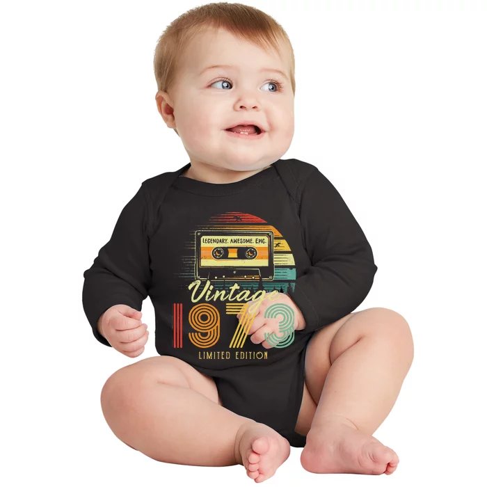 50 Year Old Gifts Vintage 1973 Cassette Tape 50th Birthday Baby Long Sleeve Bodysuit