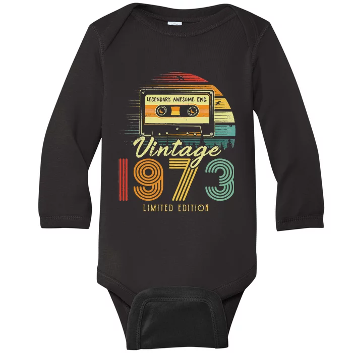 50 Year Old Gifts Vintage 1973 Cassette Tape 50th Birthday Baby Long Sleeve Bodysuit