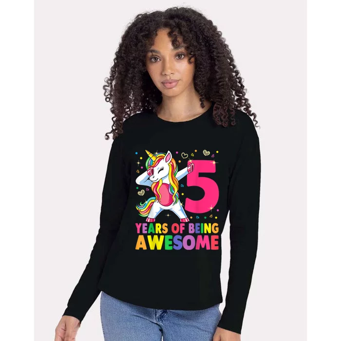 5 Years Old Unicorn Dabbing 5th Birthday Girl Unicorn Party Womens Cotton Relaxed Long Sleeve T-Shirt