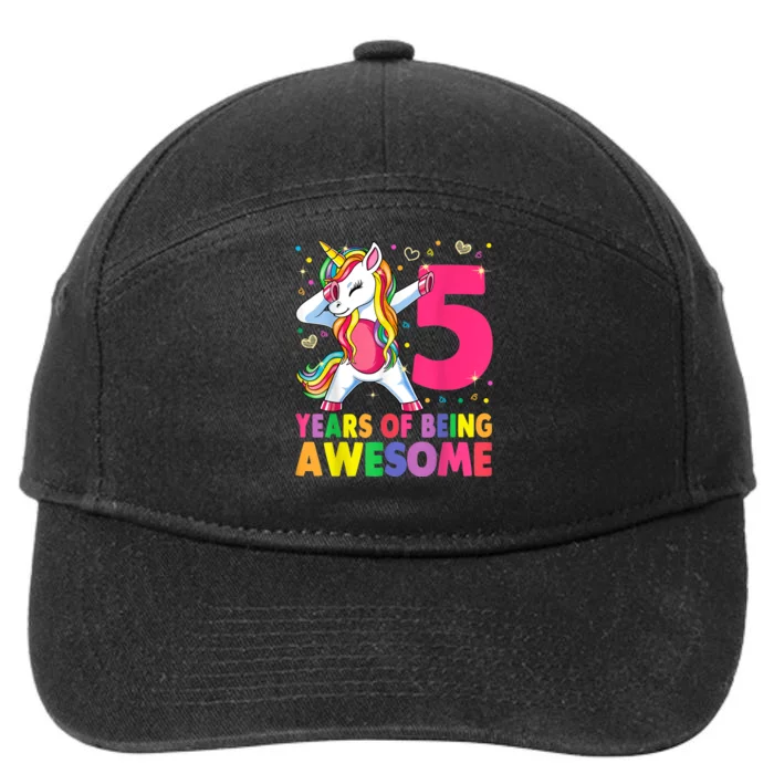 5 Years Old Unicorn Dabbing 5th Birthday Girl Unicorn Party 7-Panel Snapback Hat