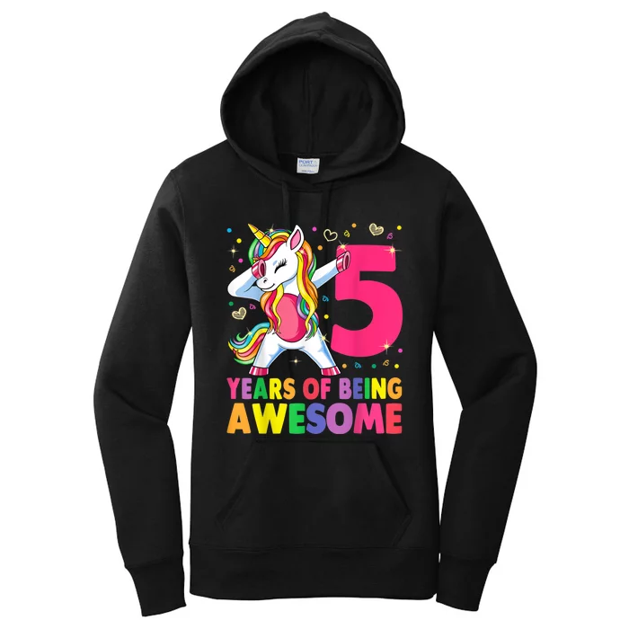 5 Years Old Unicorn Dabbing 5th Birthday Girl Unicorn Party Women's Pullover Hoodie