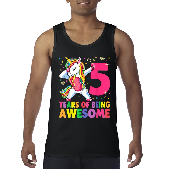 5 Years Old Unicorn Dabbing 5th Birthday Girl Unicorn Party Tank Top