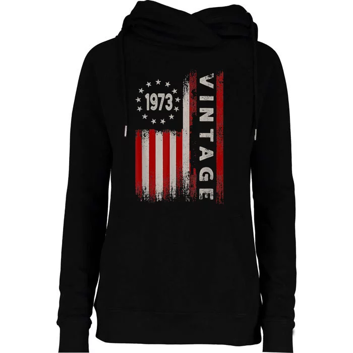 50 Year Old Gifts Vintage 1973 American Flag 50th Birthday Womens Funnel Neck Pullover Hood