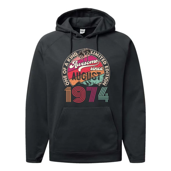 50 Years Old Vintage Retro August 1974 Birthday Performance Fleece Hoodie