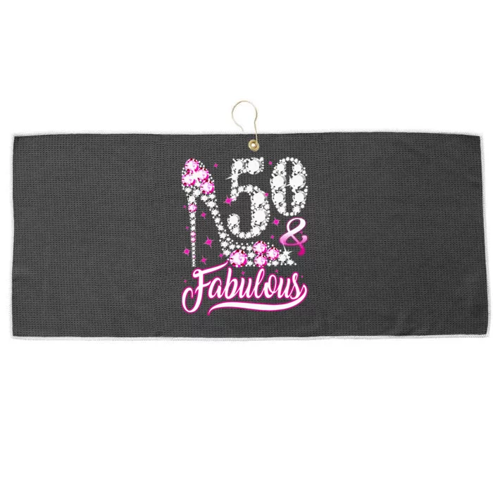 50 Years Old Gifts 50 & Fabulous 50th Birthday Pink Diamond Large Microfiber Waffle Golf Towel