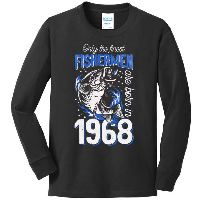 53 Years Old Fishing Fisherman 1968 53rd Birthday Kids Long Sleeve Shirt