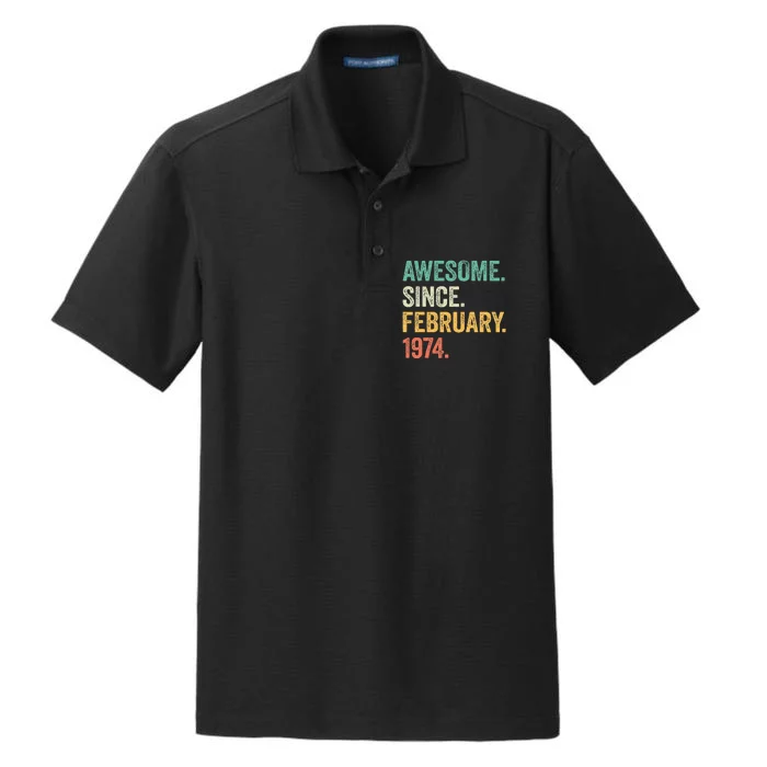 50 Year Old Gifts Awesome Since February 1974 50th Birthday Dry Zone Grid Performance Polo