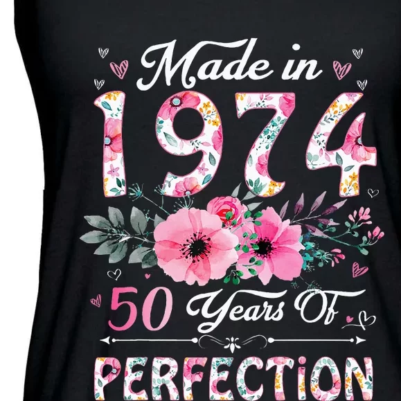 50 Year Old Made In 1974 Floral 50th Birthday Gifts Ladies Essential Flowy Tank