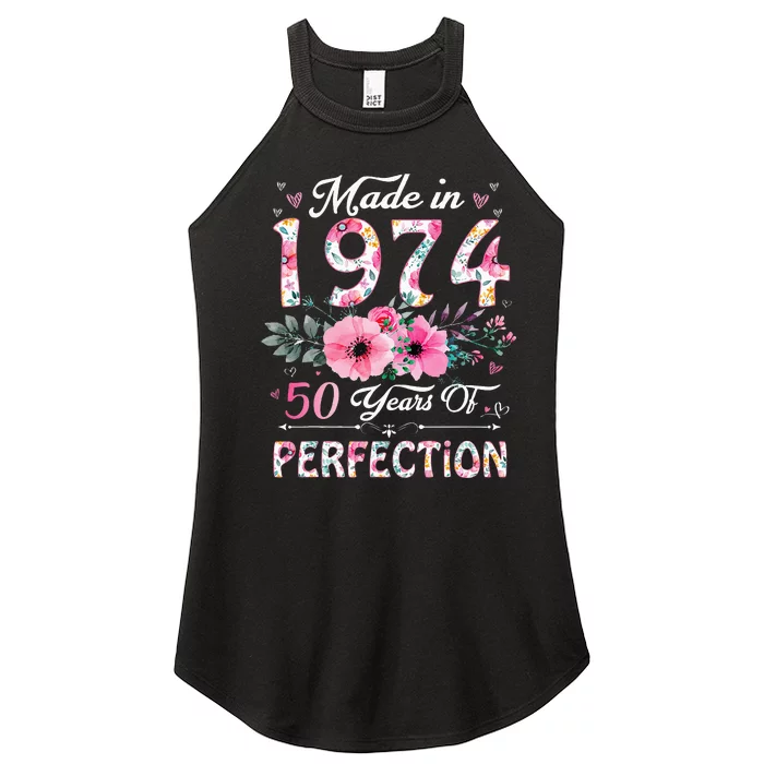 50 Year Old Made In 1974 Floral 50th Birthday Gifts Women’s Perfect Tri Rocker Tank