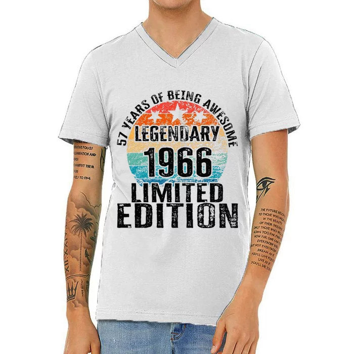 57 Years Of Being Awesome Vintage 1966 Limited Edition V-Neck T-Shirt