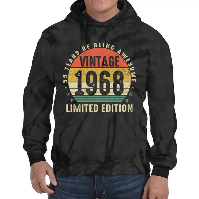 55 Years Of Being Awesome Vintage 1968 Limited Edition Tie Dye Hoodie