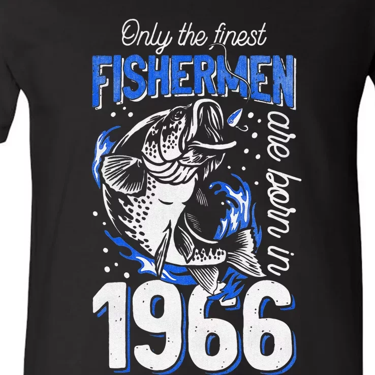 55 Years Old Fishing Fisherman 1966 55th Birthday V-Neck T-Shirt