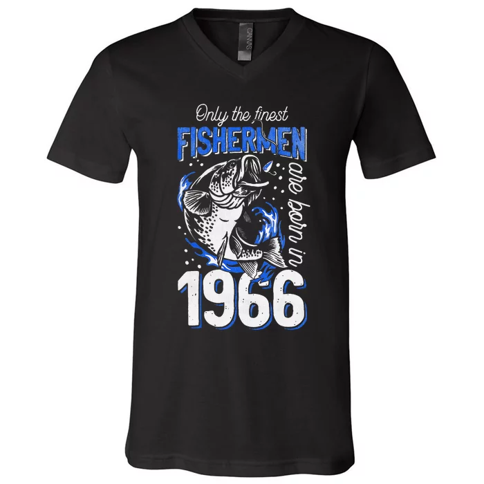 55 Years Old Fishing Fisherman 1966 55th Birthday V-Neck T-Shirt