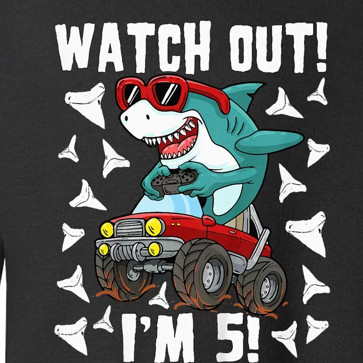 5 Years Old 5th Birthday Shark Monster Truck Gamer Toddler Sweatshirt