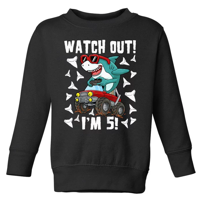 5 Years Old 5th Birthday Shark Monster Truck Gamer Toddler Sweatshirt