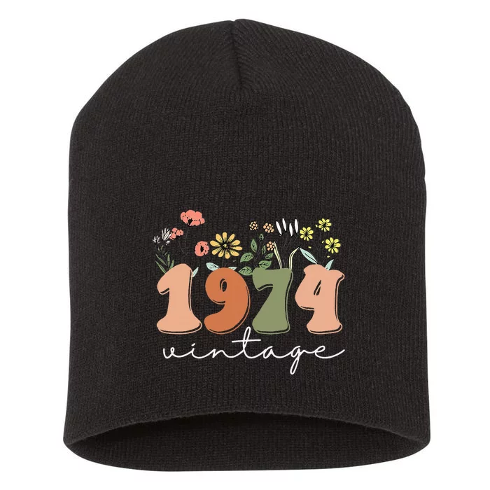 50 Years Old Vintage 1974 50th Birthday Wildflower Short Acrylic Beanie