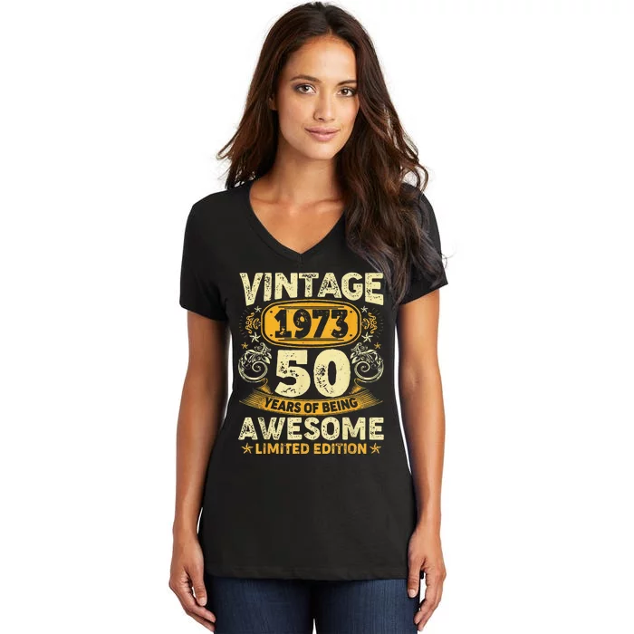 50 Year Old Gift Vintage 1973 50th Birthday Retro Women's V-Neck T-Shirt