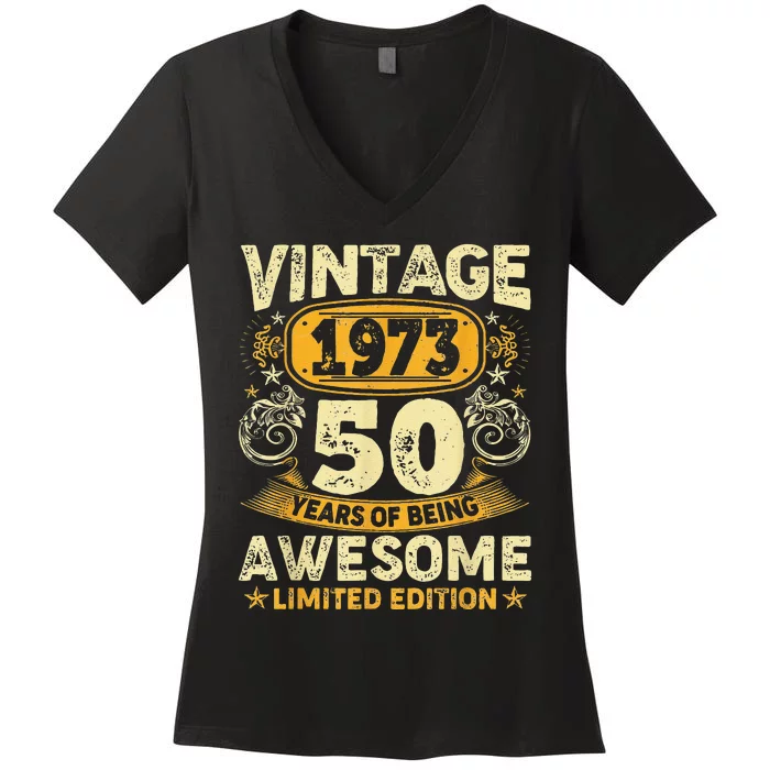 50 Year Old Gift Vintage 1973 50th Birthday Retro Women's V-Neck T-Shirt