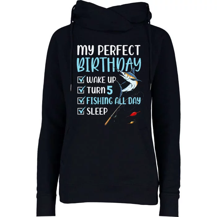 5 Year Old Fishing Birthday Party 5th Boy Bday Five Womens Funnel Neck Pullover Hood