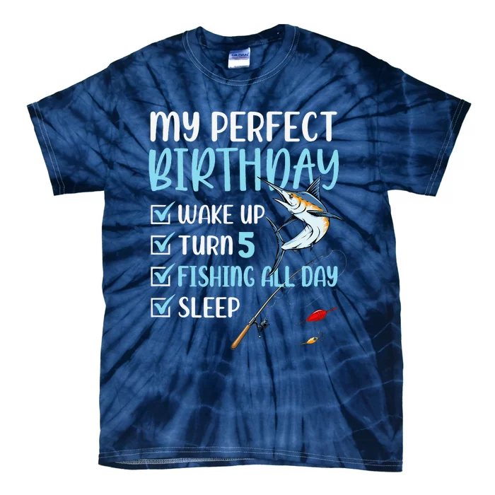 5 Year Old Fishing Birthday Party 5th Boy Bday Five Tie-Dye T-Shirt