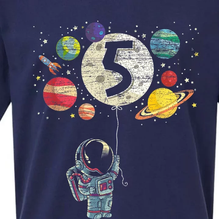 5 Years Old Birthday Boy Gifts Astronaut 5th Birthday Sueded Cloud Jersey T-Shirt