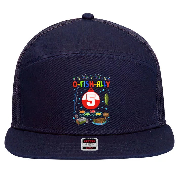 5 Year Old Fishing 5th Birthday Boy Bday Party Decorations 7 Panel Mesh Trucker Snapback Hat