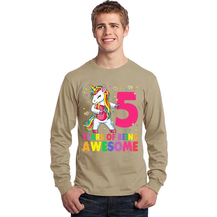 5 Years Old Unicorn Flossing 5th Birthday Girl Unicorn Party Tall Long Sleeve T-Shirt