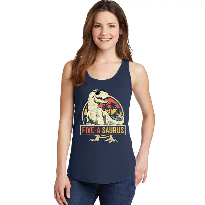 5 Year Old Dinosaur Birthday 5th T Rex Dino Five Saurus Ladies Essential Tank