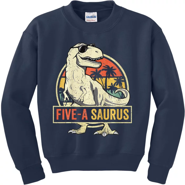 5 Year Old Dinosaur Birthday 5th T Rex Dino Five Saurus Kids Sweatshirt