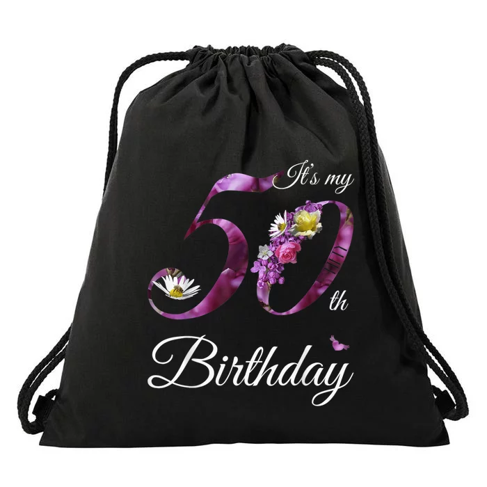 50 Year Old Shirt Floral 1973 It's My 50th Birthday Gift Drawstring Bag