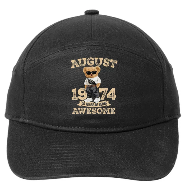 50 Year Of Being Awesome August 1974 Cool 50th Birthday Gift 7-Panel Snapback Hat