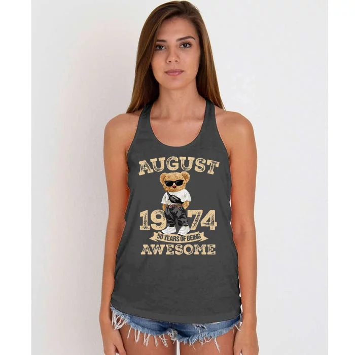 50 Year Of Being Awesome August 1974 Cool 50th Birthday Gift Women's Knotted Racerback Tank