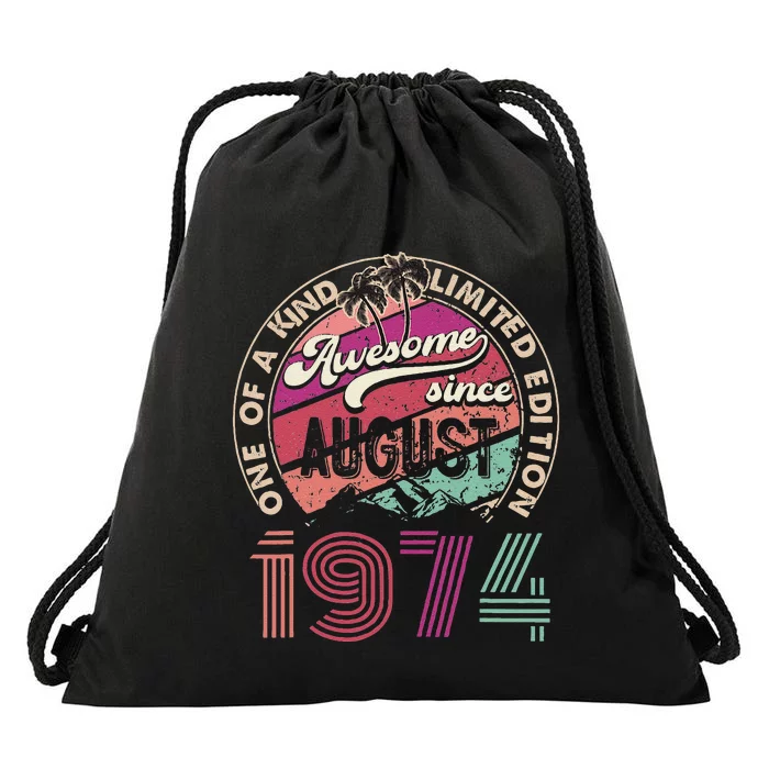 50 Years Old Vintage Retro August 1974 Birthday Drawstring Bag