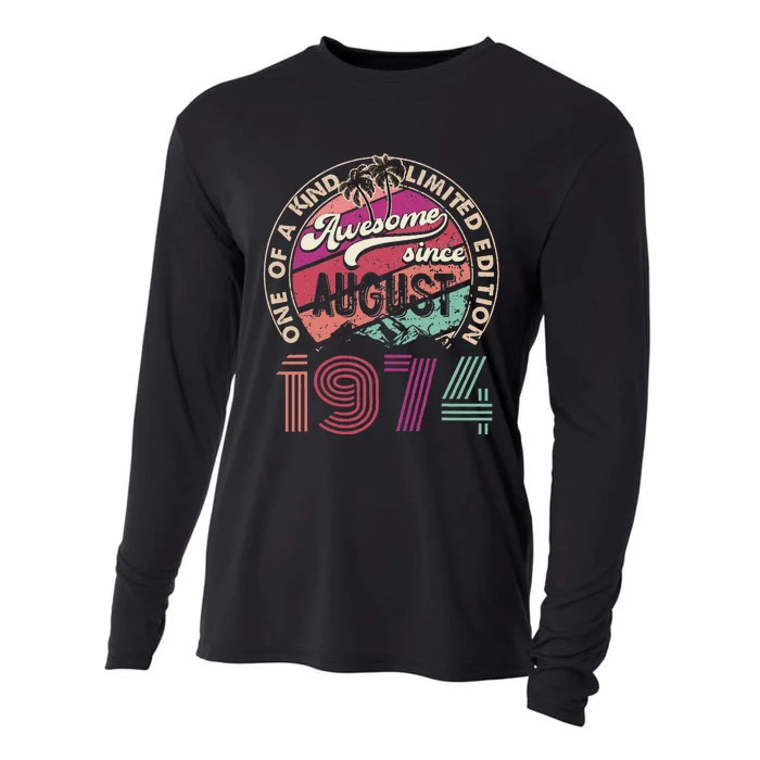 50 Years Old Vintage Retro August 1974 Birthday Cooling Performance Long Sleeve Crew