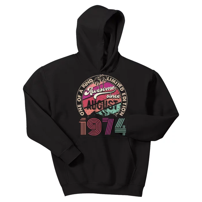 50 Years Old Vintage Retro August 1974 Birthday Kids Hoodie