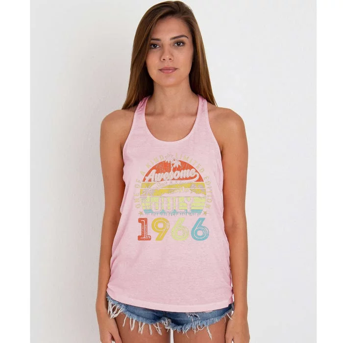 57 Year Old Awesome Since July 1966 57th Birthday Women's Knotted Racerback Tank