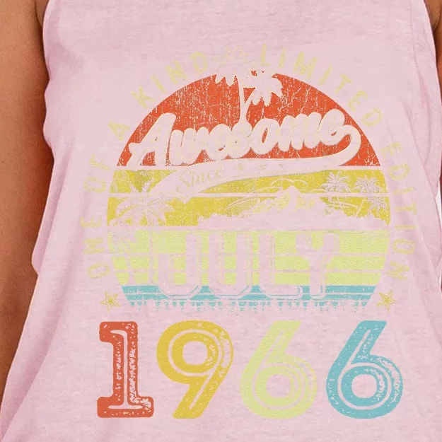 57 Year Old Awesome Since July 1966 57th Birthday Women's Knotted Racerback Tank