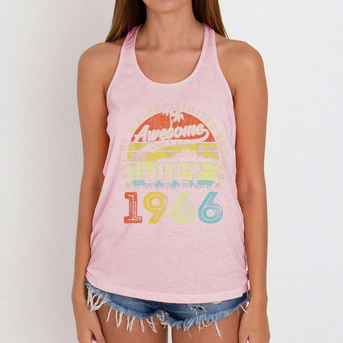 57 Year Old Awesome Since July 1966 57th Birthday Women's Knotted Racerback Tank