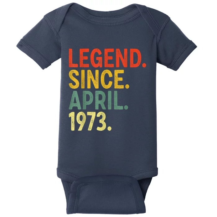 50 Year Old Legend Since April 1973 50th Birthday Baby Bodysuit