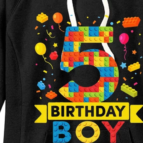 5 Year Old Building Blocks 5th Birthday Boy Women's Fleece Hoodie