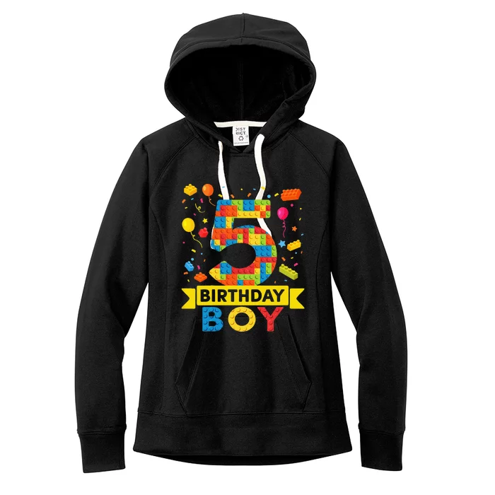 5 Year Old Building Blocks 5th Birthday Boy Women's Fleece Hoodie