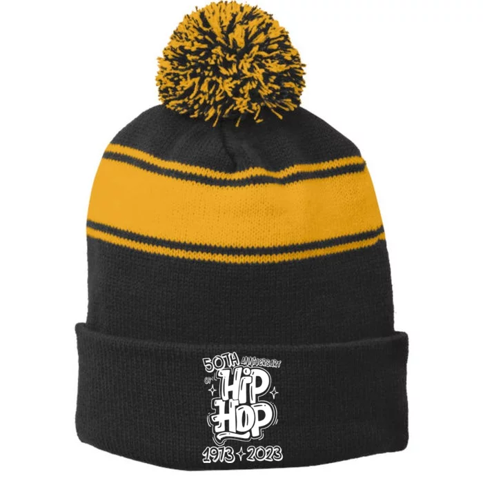 50 Years Old 50th Anniversary Of Hip Hop Graffiti Hip Hop Stripe Pom Pom Beanie