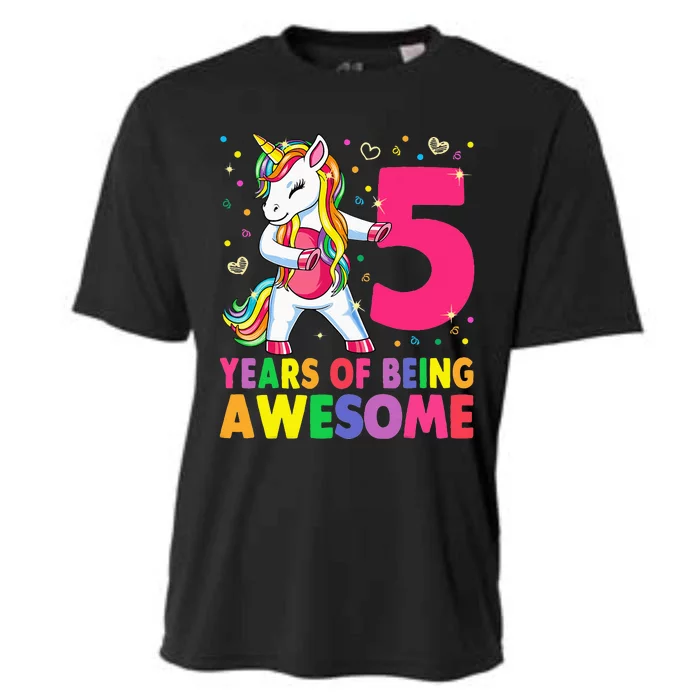 5 Years Old Unicorn Flossing 5th Birthday Girl Unicorn Party Cooling Performance Crew T-Shirt