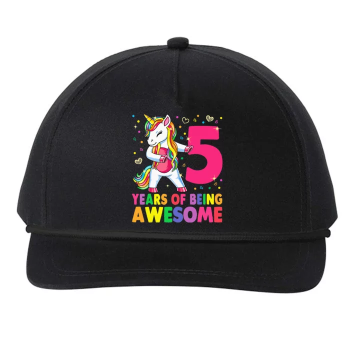 5 Years Old Unicorn Flossing 5th Birthday Girl Unicorn Party Snapback Five-Panel Rope Hat