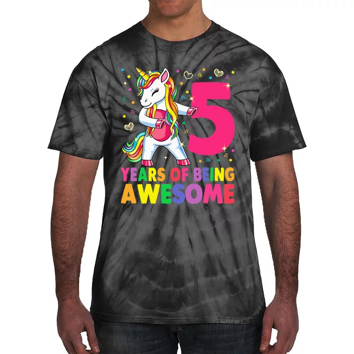 5 Years Old Unicorn Flossing 5th Birthday Girl Unicorn Party Tie-Dye T-Shirt