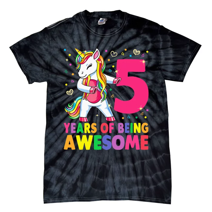 5 Years Old Unicorn Flossing 5th Birthday Girl Unicorn Party Tie-Dye T-Shirt